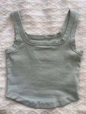 Madewell Ribbed Square Neck Tank Top - Sage Green